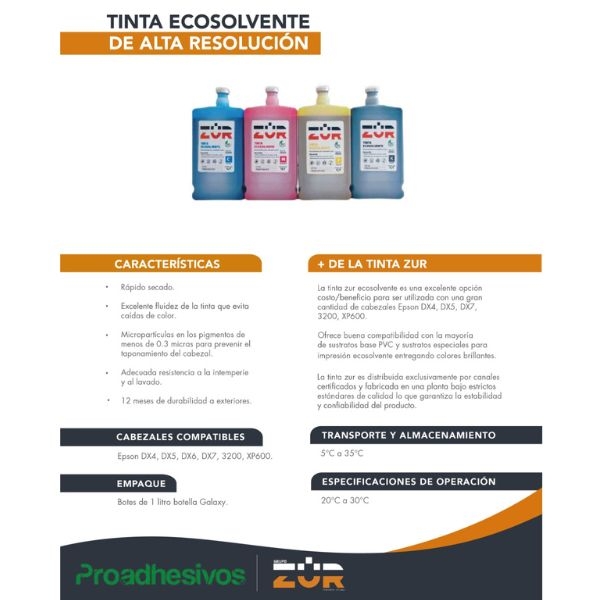 Tintas Zur Ecosolvente de alta resolución